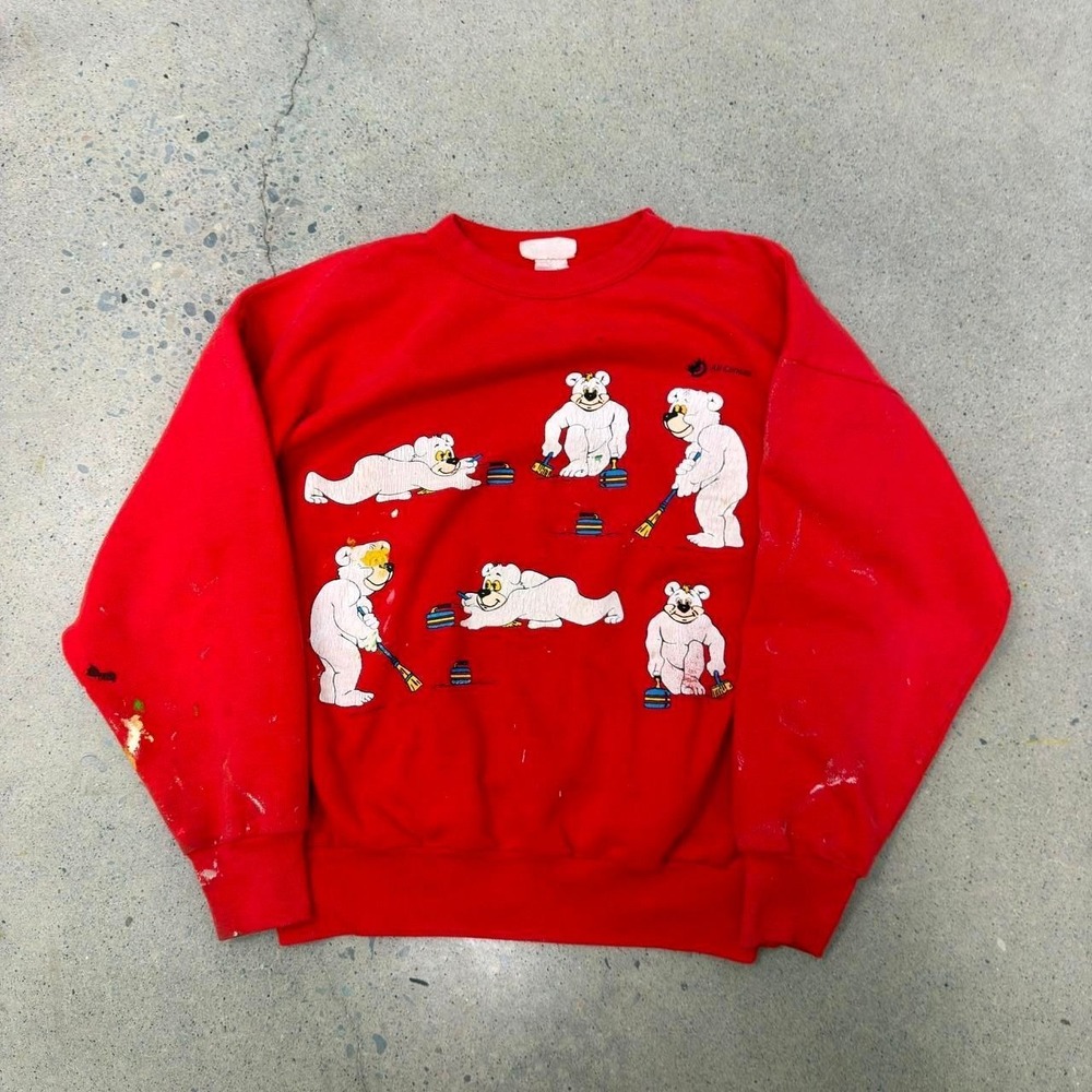Vintage 90s Polar Bear Curling Sweatshirt Grandma Core (Size Medium)